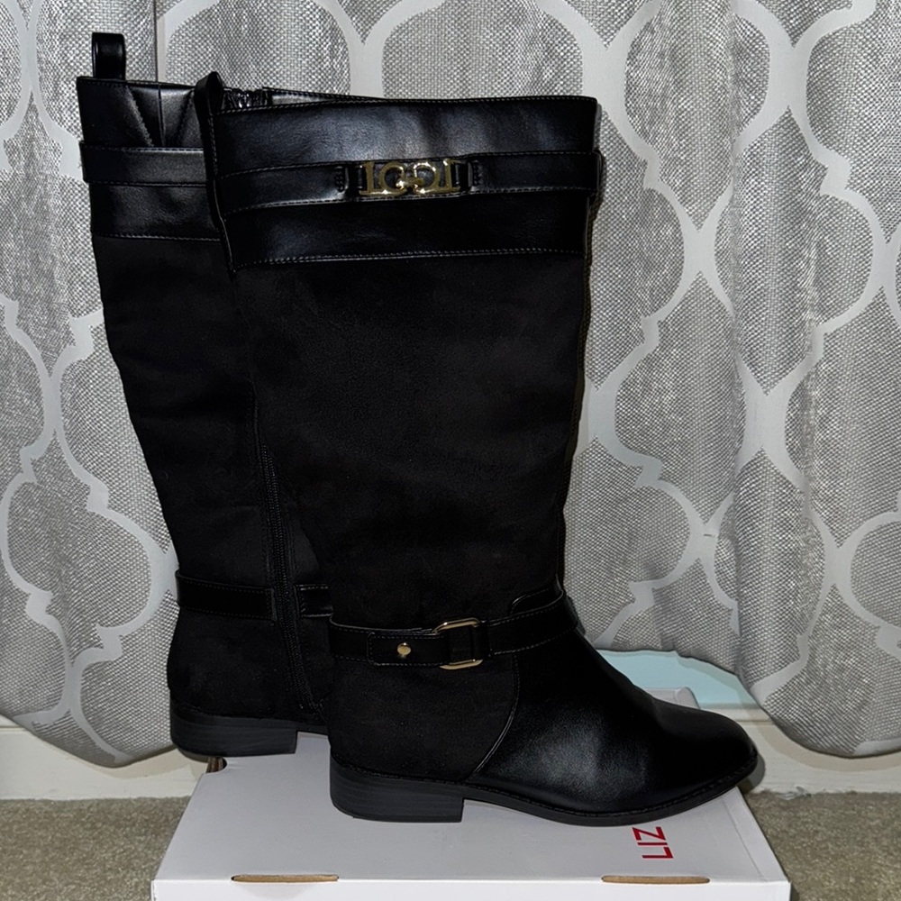 Black Knee-High Wide Calf Wide Width Boots FREE SHIPPING